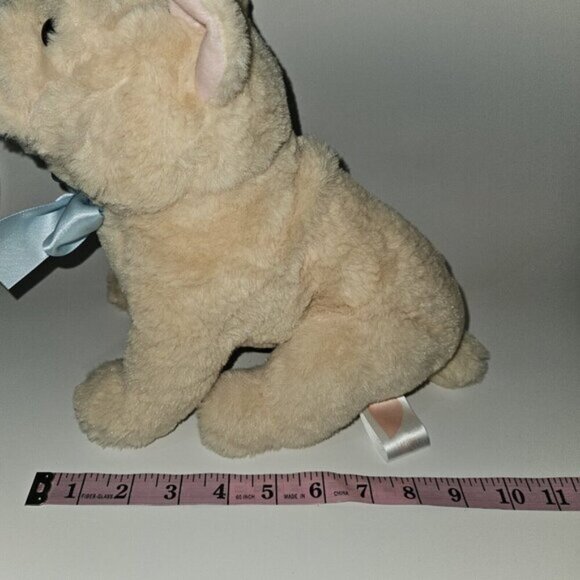 Jacques Little Lilly Tan French Bulldog Puppy Dog Plush Blue Bow 10" Stuffed Toy - Picture 11 of 12